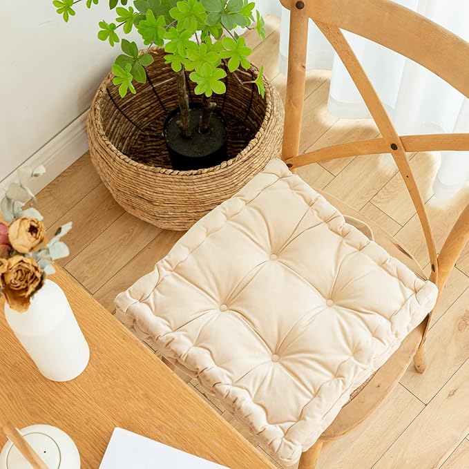 Square Floor Cushion, 15" Soft Velvet Floor Seating Pillow Cushion with Handle Thicken Decorative Floor Pillow Cushion for Yoga Living Room Balcony Outdoor Bedroom Tatami, Beige - Bloomnest