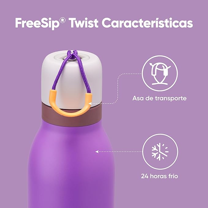 Owala FreeSip Twist Insulated Stainless Steel Water Bottle with Straw for Sports and Travel, BPA-Free, 24-oz, Purple/Purple (California Grapevine) Owala