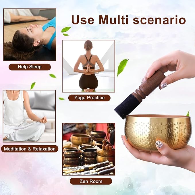 Tibetan Singing Bowl Set — Meditation Sound Bowl Handcrafted in Nepal, Long Lasting Sound for Deep Calming Relaxation, Meditation, and Sound Bowl Healing | Includes Mallet & Cushion(5") (4") - Bloomnest
