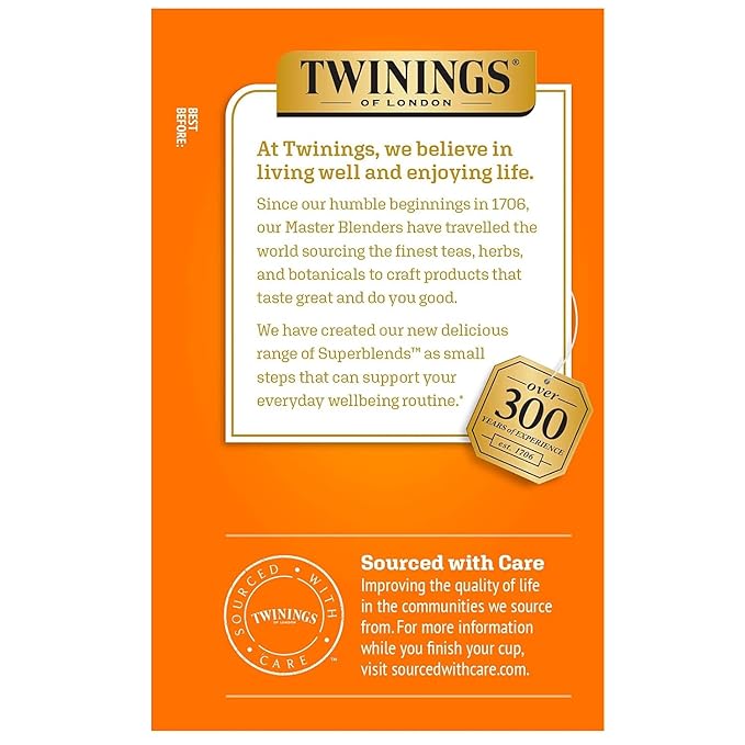 Twinings Superblends Immune Support+ Herbal Tea with Vitamin C, Ginger & Mango Flavoured Green Tea, 16 Tea Bags (Pack of 1), Enjoy Hot or Iced - Bloomnest