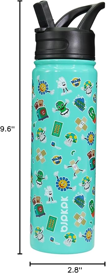 BJPKPK Insulated Water Bottle with Straw Lid, 22 oz Stainless Steel Metal Water Bottles, Reusable Leak Proof BPA Free Water Bottles, Cups, Thermo, Spring Party-Green - Bloomnest