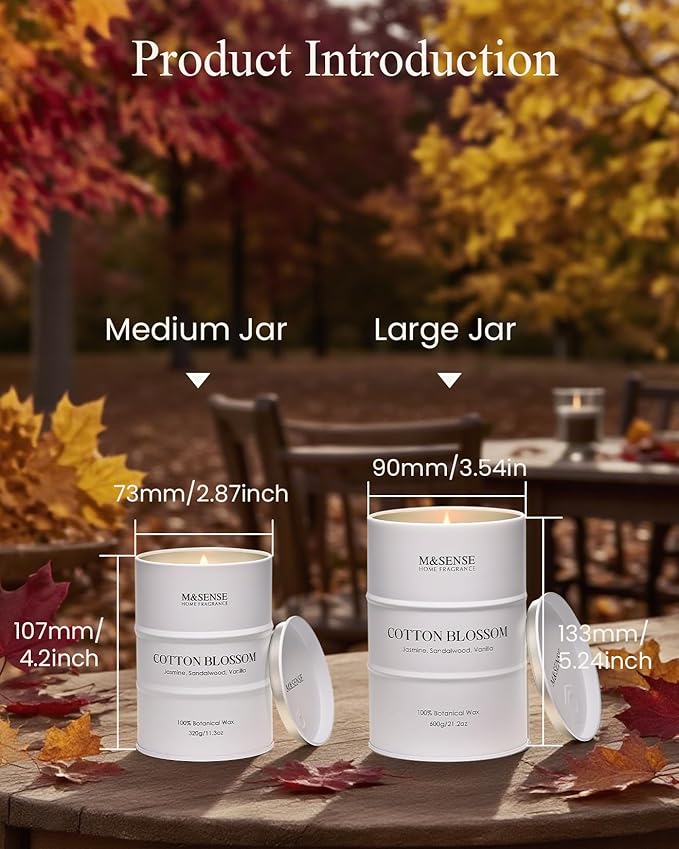 M&SENSE Cotton Blossom Scented Candles Natural Non Toxic, Aromatherapy Candle for Stress Relief Meditation Relaxing, Housewarming Gifts for Women Men, 11.3oz 70 Hour Long Burning - Bloomnest