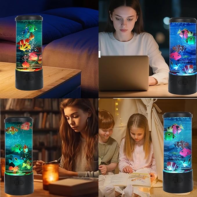 Toycol Bubble Fish Lamp – 7 Changing Colors LED Ocean Night Light, Lamp with 7 Fake Fish & USB Powered, Ideal Decor for Home and Office & Excellent Gift for Kids and Adults - Bloomnest
