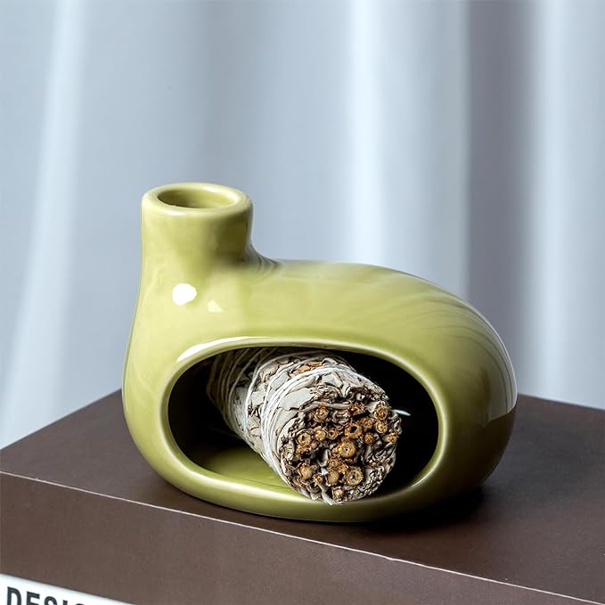Palo Santo Holder Burner - Modern Chiminea Incense Dish for Palo Santo Sticks and Cones - Ceramic Meditation Gift with Natural Polished Surface - Perfect for Yoga, Aromatherapy - Bloomnest