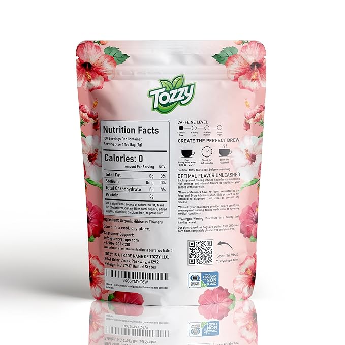 Tozzy Organic Hibiscus Tea – 100 Count, Plant-Based Pyramid Tea Bags - Bloomnest