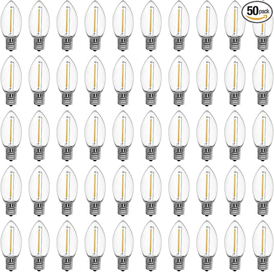 Meconard C9 Led Replacement Christmas Light Bulbs, C9 Shatterproof Plastic Led Bulbs for Christmas Outdoor String Lights, E17 Intermediate Base, Commercial Grade Holiday Bulbs, Warm White, 50 Pack - Bloomnest