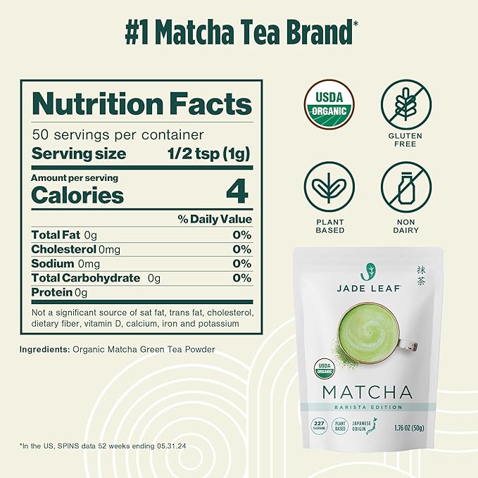Jade Leaf Matcha Organic Premium Ceremonial Grade Matcha Green Tea Powder - Japanese - Culinary, Ingredient, Ceremonial Barista Teahouse, Latte, Collagen, 1.76 Ounce (Pack of 1), Ceremonial Barista - Bloomnest