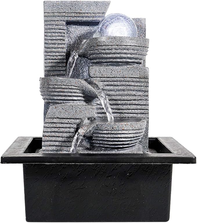 WICHEMI Water Fountains Indoor Waterfall Fountain Tabletop Fountain with LED Light Water Feature Indoor Zen Meditation for Home and Office Indoor Spaces Decor (Style 7)
