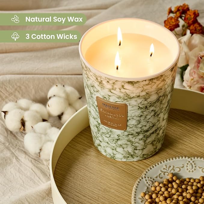 M&SENSE Sandalwood Jasmine Scented Candles for Home, 3-Wick Highly Scented Jar Candles, Extra Large Candle 35 Oz 150 Hours Long Lasting Burning, Relaxing Aromatherapy Candle for Stress Relief - Bloomnest