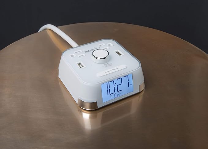 Brandstand | CubieTime White | User Friendly & Convenient Charging Alarm Clock | 1 USB-A and 1 USB-C | 2 Tamper Resistant Outlets | Safety Tested- Meets UL Standards