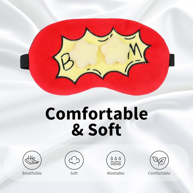 Cute Sleep Eye Masks for Kids, Kawaii Cartoon Kids Sleeping Mask for Women Boys Girls Teens, Soft Plush Adjustable Eyeshade Silk Travel Nap Eye Cover, Red Boom - Bloomnest