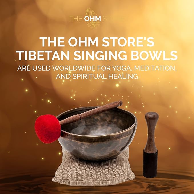 Large Tibetan Singing Bowl Set by Ohm Store — Saturn Pure Bronze Meditation Sound Bowl 9 Inches, 2 Mallets and a Cushion — Handcrafted Nepali Sound Bath Instrument (Saturn) - Bloomnest