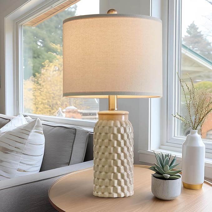20.5" Modern Ceramic Bedside Lamp Set of 2 for Bedroom Decor Farmhouse Table Lamp for Living Room Office Dorm - Bloomnest