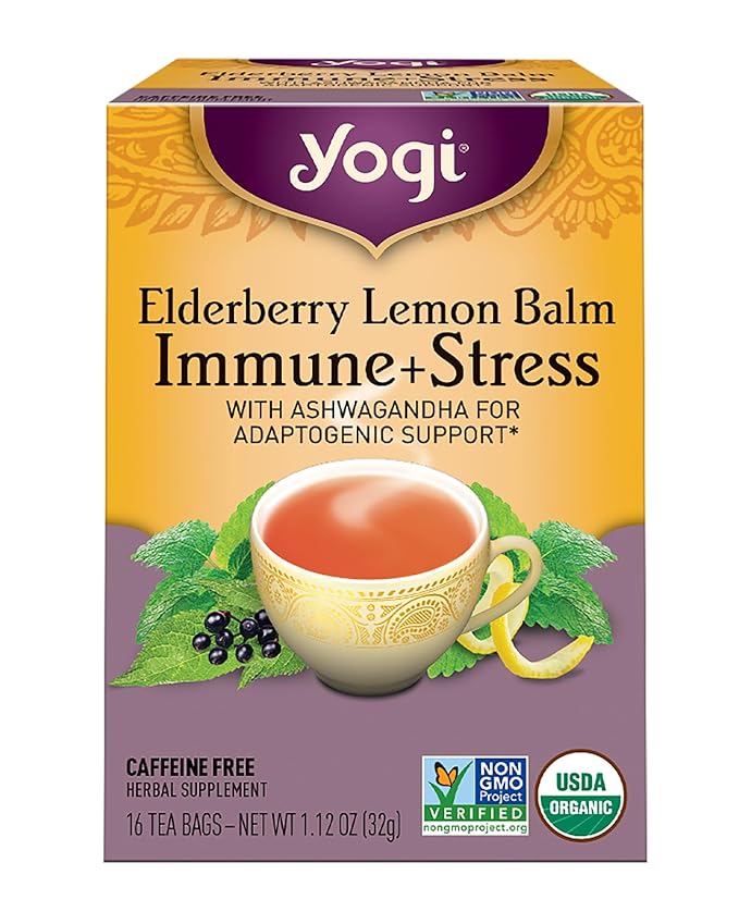 Yogi Tea Organic Lemon Balm Elderberry Immune Stress Tea, 16 CT - Bloomnest