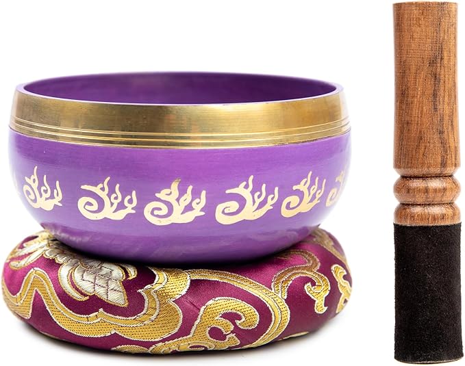 Tibetan Singing Bowl Set - 4" Easy To Play Authentic Handmade For Meditation Sound 7 Chakra Healing By HIMALAYAN BAZAAR (Purple, 4") - Bloomnest