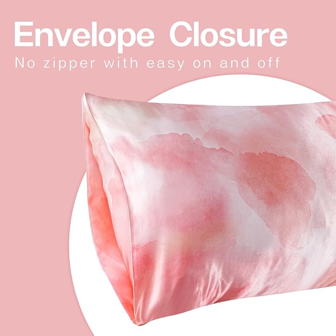 MR&HM Satin Body Pillow Cover, Soft and Breathable Body Pillow Case with Envelope Closure, Cooling and Silky Long Pillowcase for Hair and Skin,Grey (20x54, Dream Pink) - Bloomnest