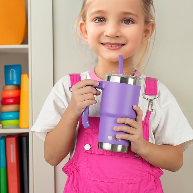 Kids Tumbler-16 oz Stainless Steel Double Wall Vacuum Insulated Tumbler Cup with Lid and Straw Travel Coffee Mug with Handle(Hot Pink) - Bloomnest