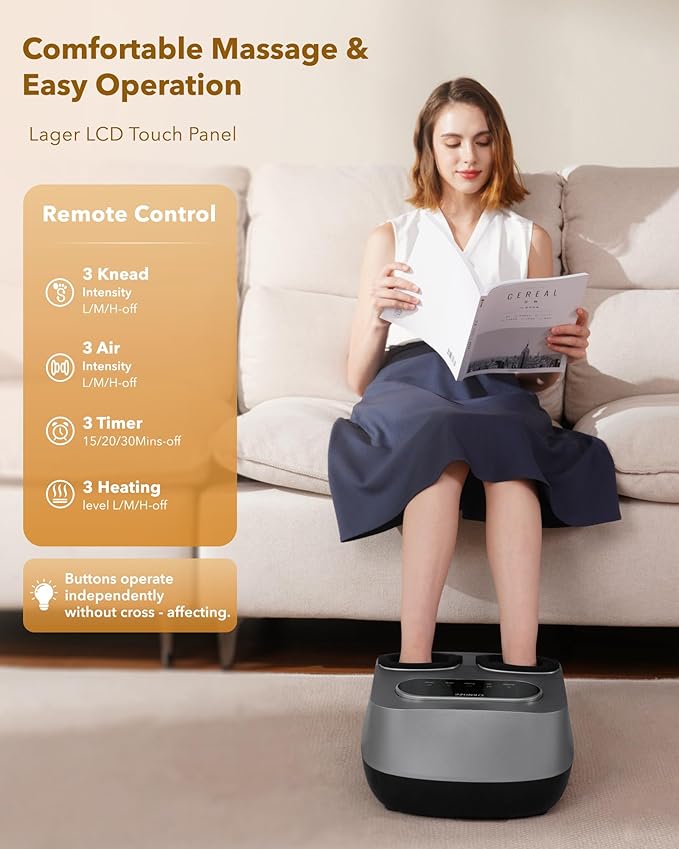 KNQZE Foot Massager with Heat and Remote, Shiatsu Deep Kneading Feet Massager for Plantar Fasciitis & Neuropathy, Foot Warmer, Gifts for Mom Women Men Dad, Fits Up to Men Size 12(Gray) - Bloomnest