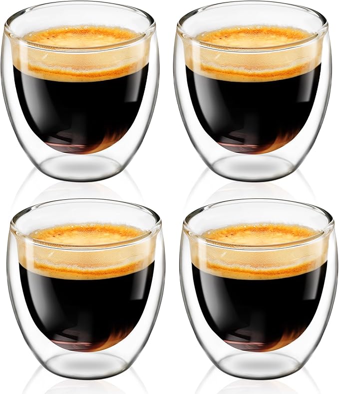 Espresso Cups Set of 4, 3 OZ Expresso Shots Glass Cup, Double Walled Glass Coffee Mugs, Espresso Machine Accessories,Insulated Clear Espresso Shot Glasses Cups,Water Won't Enter Between Double Walls - Bloomnest