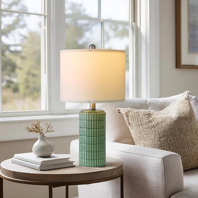 PoKat 20.75" Small Modern Ceramic Table Lamps Set of 2 for Bedroom, Green Bedside Lamps for Night Stands, Farmhouse House Decor Nightstand Table Lamps for Living Room End Table Green - Bloomnest