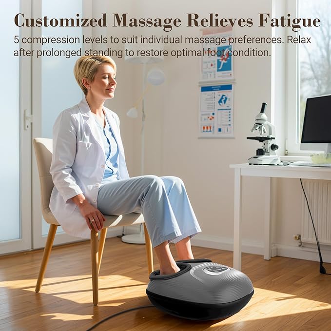 Foot Massager with Heat, FSA HSA Eligible Shiatsu Foot Massager Machine for Plantar Fasciitis, Adjustable Vibration & Pressure for Neuropathy Pain, Women Men Gifts, Fits Up to 12"(Gray) - Bloomnest