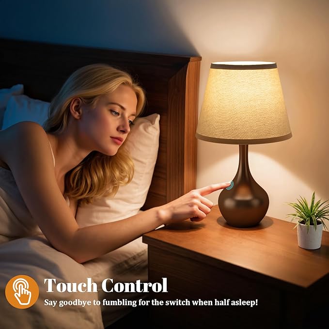 Seealle Touch Table Lamp for Bedroom, 3-Way Dimmable Small Bedside Lamps for Night Stands with Wires, Brown Desk Lamp for Kids Room, Office, Living Room, End Table(LED Bulb Included) - Bloomnest