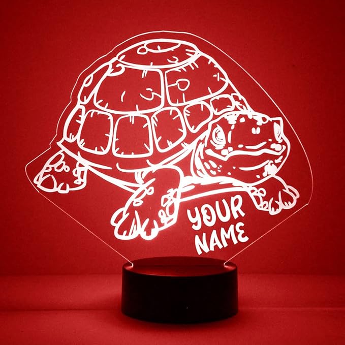 Custom Turtle LED Sign Night Light Lamp with Remote, Light Up Display with Personalized Name or Image, Customized, Made in The USA, Clear Acrylic Home Decor Design with 16 Colors, 4 Modes - Bloomnest