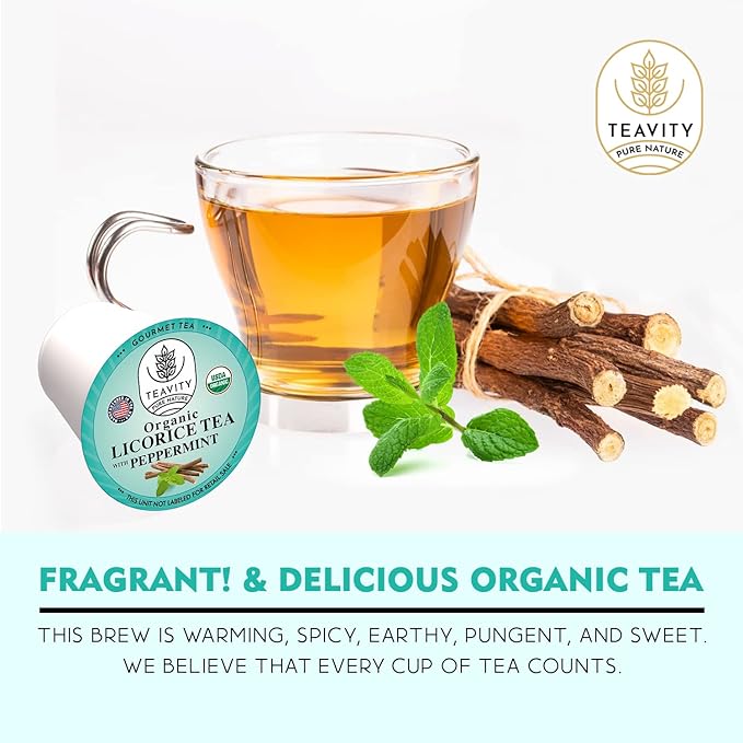 Organic Licorice Mint Tea Pods for Keurig - Natural Decaf Peppermint Tea by Teavity (36 Tea Pods) - Bloomnest