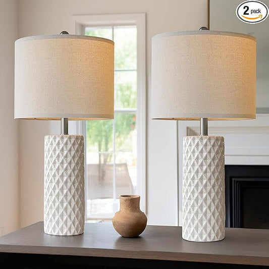 26" Tall Table Lamp for Living Room -Vintage White Lamps Set of 2 Modern Ceramic Lamps for Night Stands, Bedside Lamp for End Tables, Nightstand Lamps for Bedroom - Bloomnest