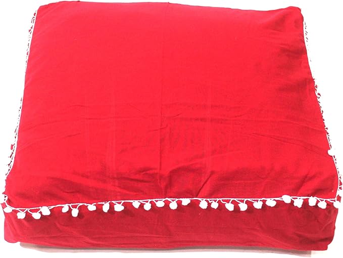 CRAFT KALA Meditation Floor Pillow Cover, Round Large Pillows Cover Seating for Adults, Bohemian Mandala Circle Cushions Cover for Outdoor Fireplace Yoga Living Room (Red, 18" Square) - Bloomnest