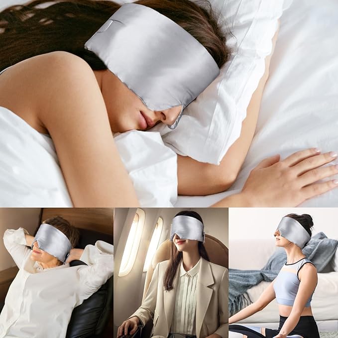 Mulberry Silk Sleep Mask for Women Men, Blackout Eye Mask for Sleeping for Side and Back Sleepers with Adjustable Wide Band, Comfortable Soft Pressureless Eye Cover for Sleeping in Large Size - Bloomnest