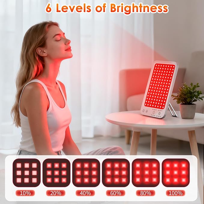 Red Light Therapy for Face Body, Red Light Panel with Adjustable Stand, 660nm and 850nm Near Infrared Therapy Lamp with 3 Modes, 6 Adjustable Brightness and Timer, Home and Travel Use,Gift for Women Puroth
