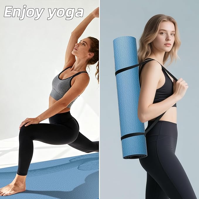 Large Yoga Mat 75"x 40"x10mm (2/5 inch) – Extra Thick & Wide, TPE Fitness Mat, Printed Non-Slip Exercise Mat with Carrying Strap for Men & Women, Pilates, Stretching, Fitness & Workout - Bloomnest