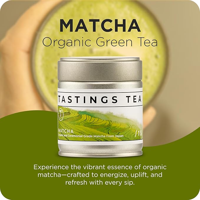 Tastings Tea Ceremonial Grade Matcha Powder | Organic Green Tea from Japan | JONA Organic Certified Japanese Drink in a Foil Bag & Reusable Gift Tin | Natural Caffeine with Antioxidants for Wellness - Bloomnest