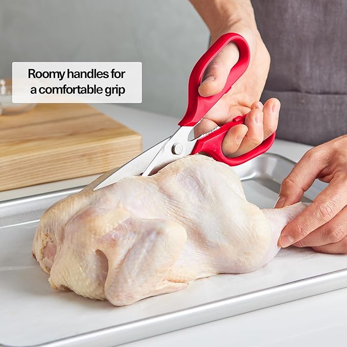 Misen Heavy Duty Kitchen Shears - Versatile Scissors for Meat, Poultry & More - Easy Clean, Professional Grade - Ambidextrous Comfort Handle - Red - Bloomnest