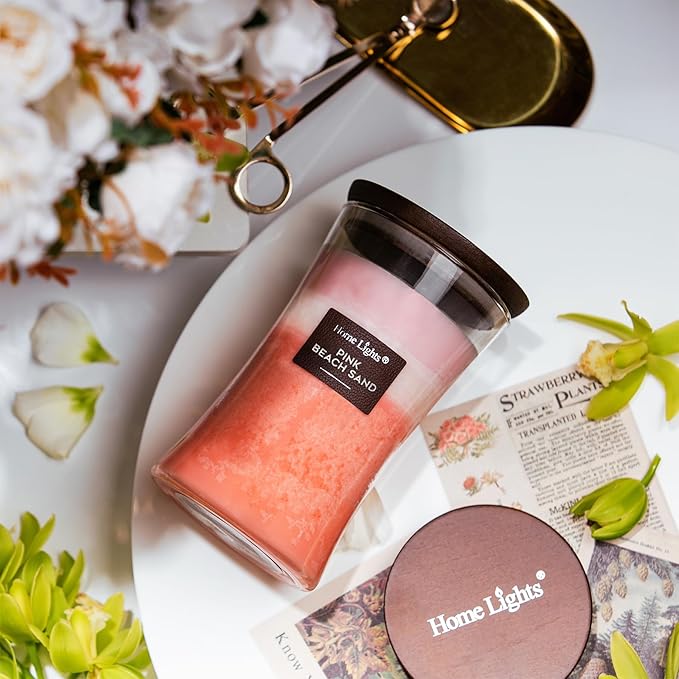 HomeLights 3-Layer Candles for Home Scented, 21.52 OZ Natural Soy Wax Scented Candles Burns Up to 100 Hours, Large Jar, Pink Beach Sand - Bloomnest