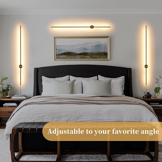 Dimmable Plug in Wall Sconce Set of 2, Gold 39.37" LED Wall Light with Remote, Adjustable Color Temperature Brightness Wall lamp with Timer for Living Room,Bedroom and Accent Lighting - Bloomnest