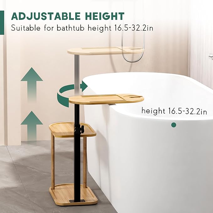 3 Layer Bath Tub Tray Table, Freestanding Bamboo Bath Tray Caddy for Tub Against Wall, Bath Table Tray Tub Shelf Bathroom Organizer Shelf for Luxury Spa and House Warming New Home - Bloomnest