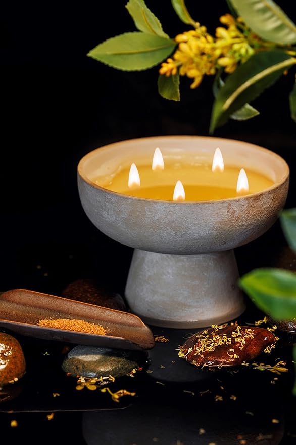 BLUEME Calm - Osmanthus & Sandalwood, Luxury Candle w/Essential Oils, 5 Wick, Hand-Poured Soy, Cotton Wick, Ceramic - Bloomnest
