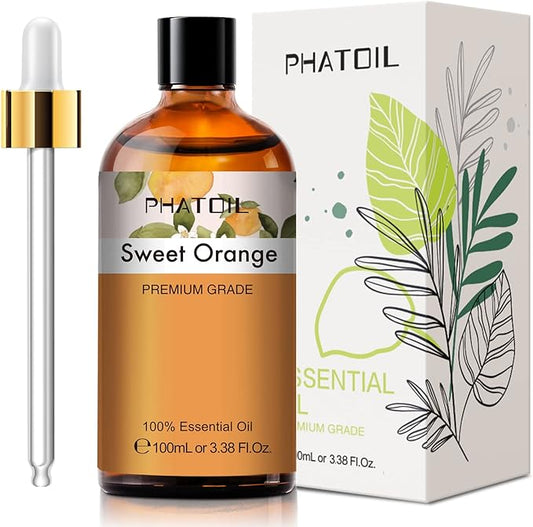 Sweet Orange Essential Oil, 3.38Fl.Oz PHATOIL Pure Essential Oil Singles for Aromatherapy Diffusers, Humidifiers, Great for DIY Candle and Soap Making, Gift for Friend PHATOIL