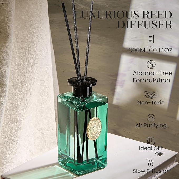M&SENSE 10.14 oz Large Reed Diffuser | Sea Island CottonScent Oil Diffuser with Sticks |Hotel Collection Non-Toxic Essential Oil |for Bedroom Bathroom Living Room - Bloomnest
