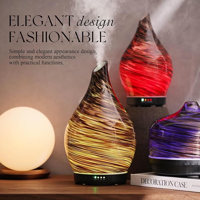 Porseme 280ml Essential Oil Diffuser Glass Color Changing Aroma Air Diffusers Aromatherapy Ultrasonic Cool Mist Humidifier 7 Running Hours Waterless Auto-Off for Sleeping, Yoga, Office (Dark Golden) - Bloomnest