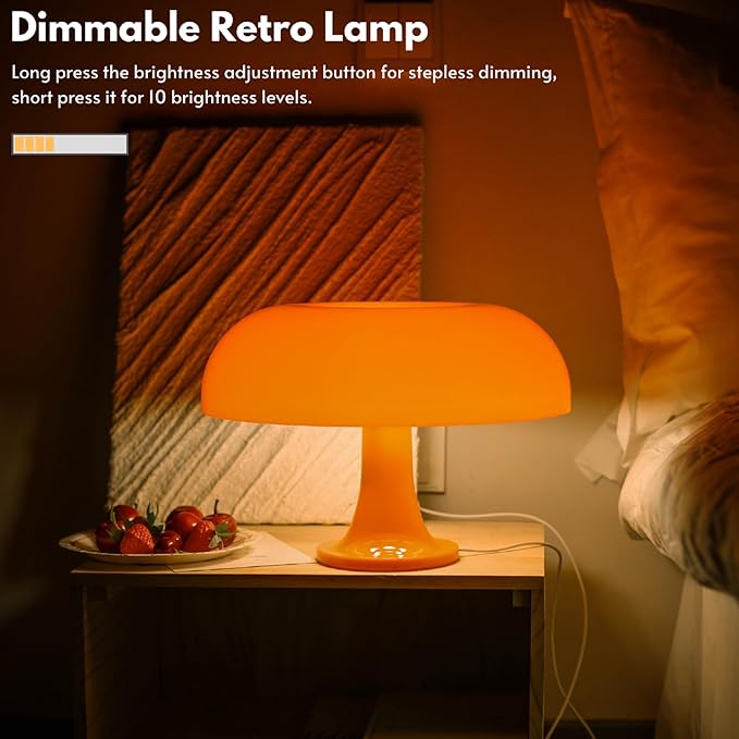Orange Mushroom Lamp, Mushroom Shaped Donut Lamp with 3 Lighting Modes, 70s Retro Mid Century Modern Light for Bedroom, Dimmable Funky Unique Light Cool Home Decor Aesthetic - Bloomnest