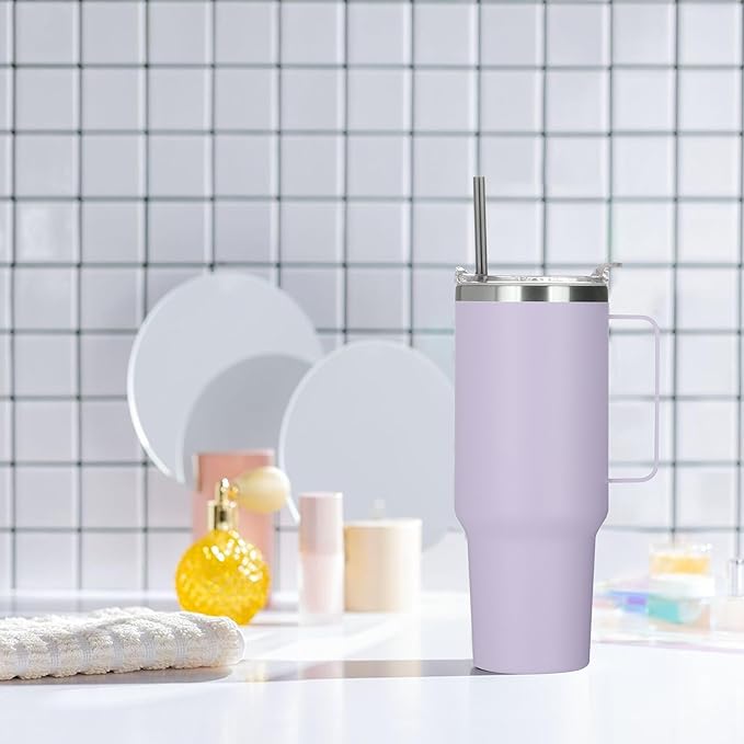 HASLE OUTFITTERS 40 oz Stainless Steel Tumbler with Handle, Vacuum Insulated Tumblers Bulk, Reusable Double Wall Travel Coffee Mug, Durable Powder Coated Water Bottle(Purple, 4) - Bloomnest