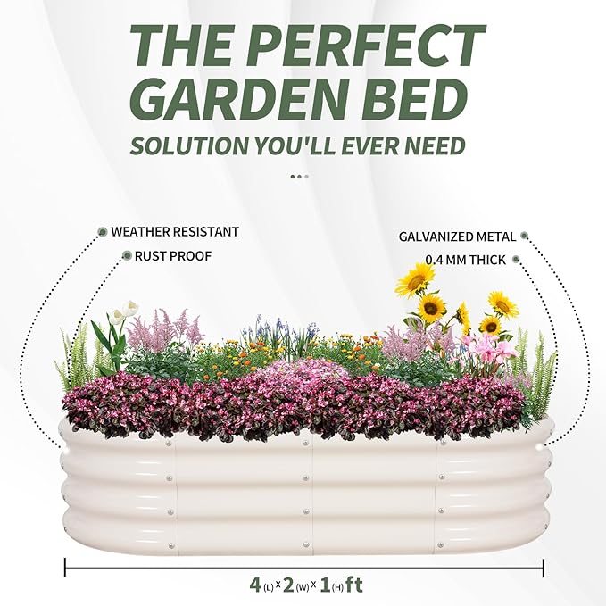 1MORE Galvanized Raised Garden Bed- Planter Garden Boxes Outdoor, Raised Beds for Gardening, 4x2x1ft Metal Garden Bed Kit for Vegetables Flower, Planter Raised Beds with Tools.White-2pack - Bloomnest