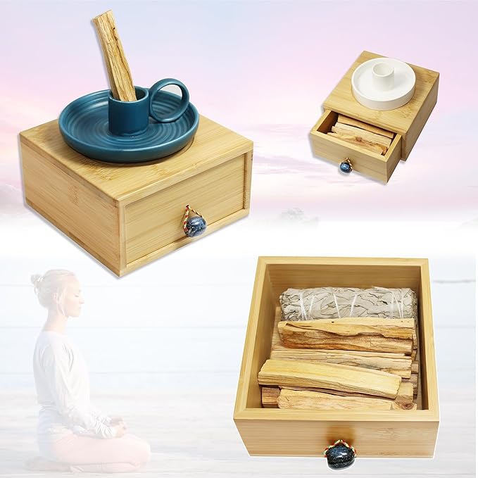 DIKOO Wooden Box for Store Palo Santo Incense Sticks, Storage Drawer Box for Store Smudging Sticks, Incense Cones, Sage Bundles (Bamboo, 6inch and 6inch) - Bloomnest