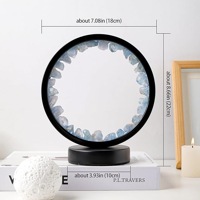 Runyangshi Celestite Night Light 8.6" Natural Healing Crystal Bedside USB Port 3 Colours Dimming Mode Bedroom Lamp Suitable Night Lamp Ideal Gift - Bloomnest