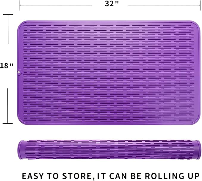 Silicone Dish Drying Mat for Multiple Usage,Easy clean,Eco-friendly,Heat-resistant Silicone Mat for Kitchen Counter or Sink,Refrigerator or Drawer Liner Purple 4XL 32 inches x 18 inches - Bloomnest
