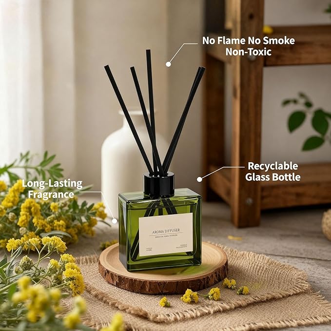 Reed Diffuser, 4 oz French Juniper Lavender Scent Diffuser with 10 Sticks, 90 Days Long Lasting Reed diffusers for Home, Elegant Fragrance for Bathroom Bedroom Office Decor, Air Fresh - Bloomnest