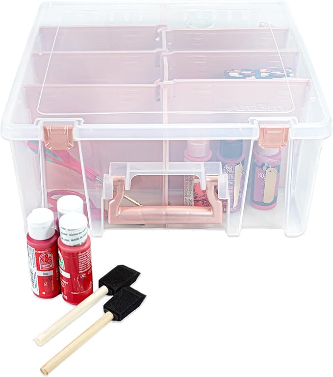 ArtBin 6990RK Super Satchel Double Deep, Portable Art & Craft Organizer with Handle, [1] Plastic Storage Case, Clear with Rose Gold Accents - Bloomnest